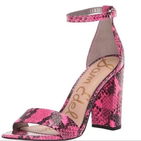 Sam Edelman Yaro Hot Pink Python Snake Block Heel Open Toe Sandals Sz 7 NWOB - Picture 3 of 12